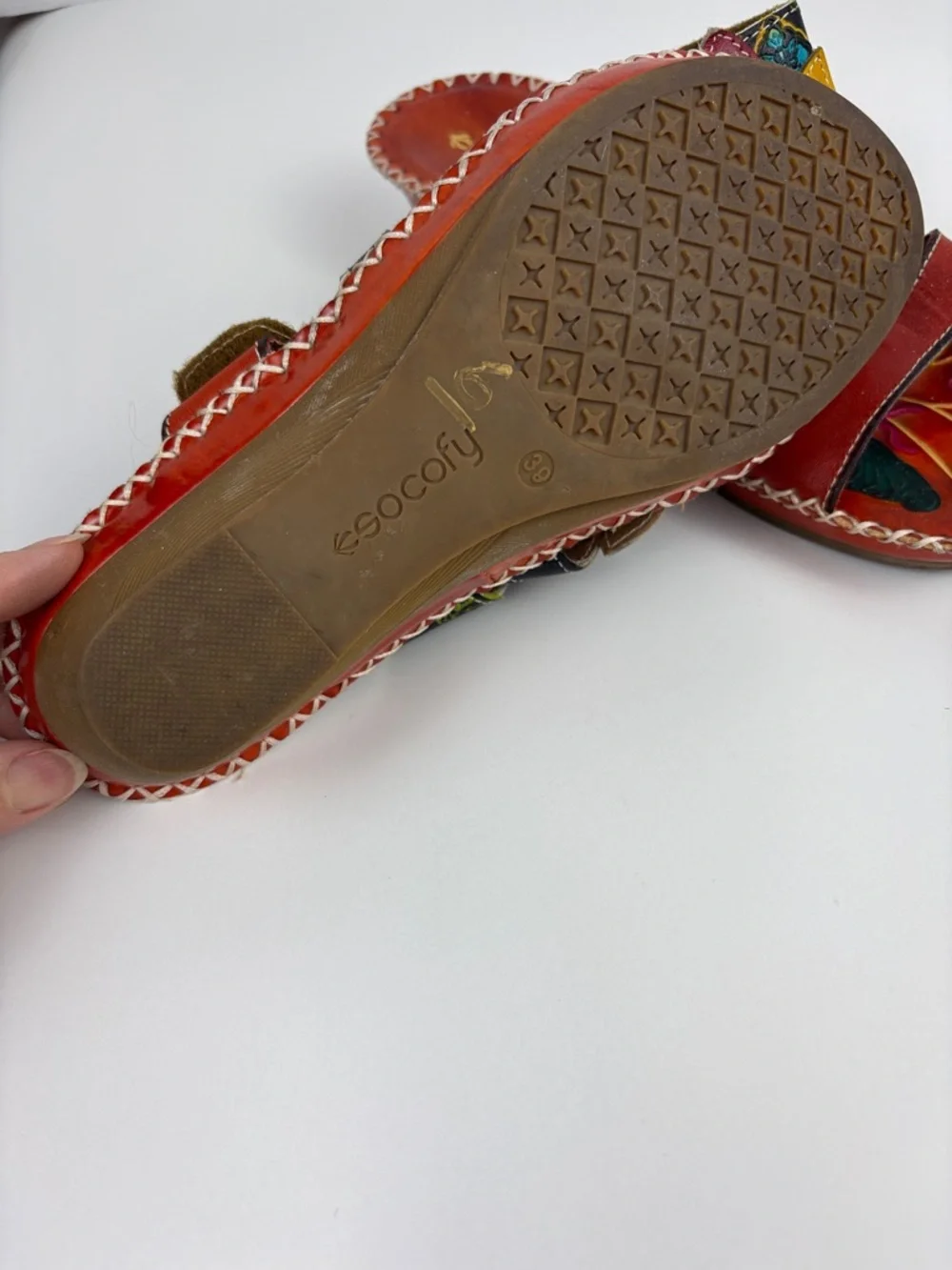 Socofy Colorful Sandals Women’s EU 39/US 8.5 Leather Leaf Cutout Style Slip On